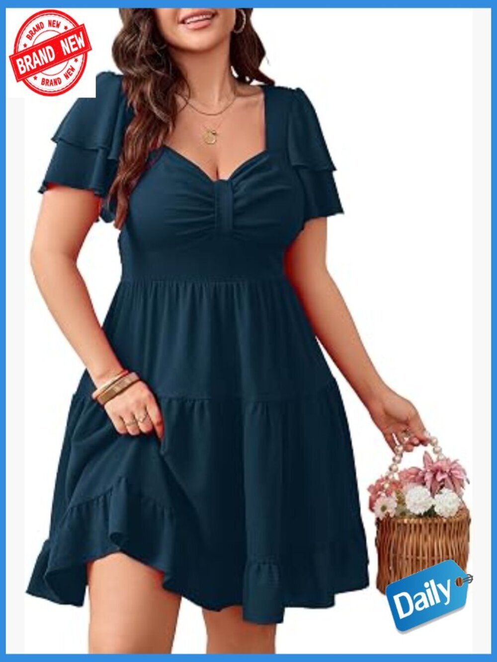 Plus Size Sweetheart Neckline A-Line Mini Dress Short Sleeve Cocktail Boho